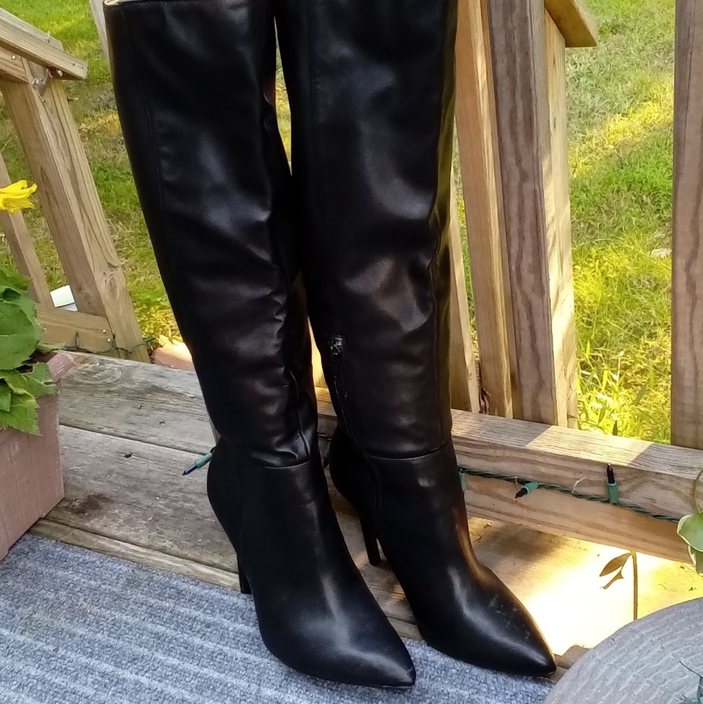 Stiletto Heel Tall Black Boots. Size 8 1/2"